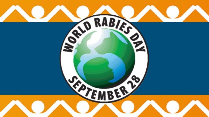 World Rabies Day 2020 logo on a blue and orange background