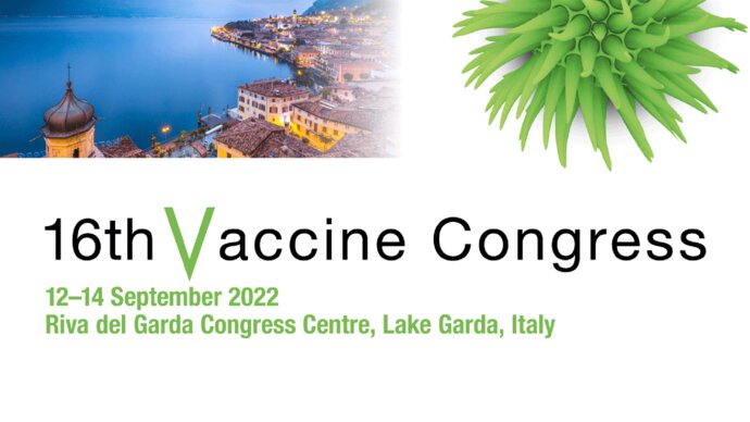 16th Vaccine Congress flyer with image of Lake Garda. 12-14 September 2022, Riva del Garda Congress Centre, Lake Garda, Italy