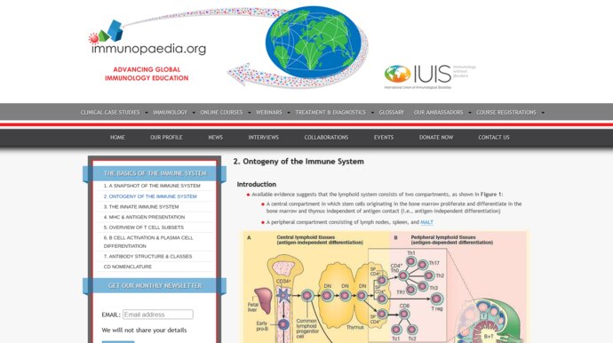 Screenshot of the Immunopaedia resource