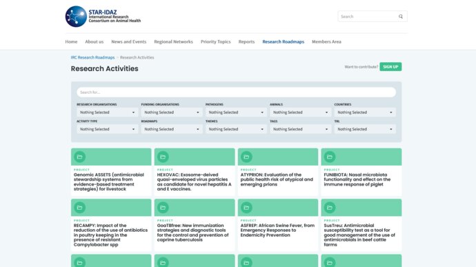 Screenshot of the Star-Idaz research activities database