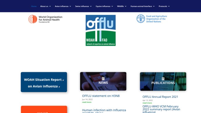 Screenshot of the OFFLU homepage