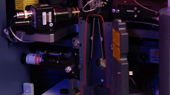"Flow Cytometry" by Pacific Northwest National Laboratory - PNNL is licensed under CC BY-NC-SA 2.0 Close-up of a flow cytometer