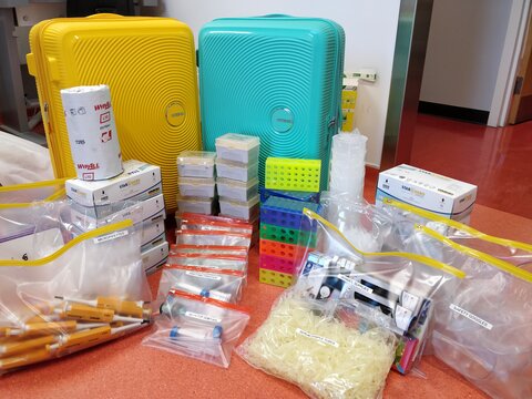 Laboratory in a suitcase ready to be shipped to the University of Ibadan, Nigeria
