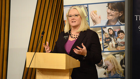 Christina McKelvie MSP, the Scottish Government's Minister for Older People and Equalities, called the efforts "exciting". Photograph of Christina McKelvie speaking