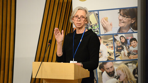 Prof Eleanor Riley, director of the Roslin Institute, said the African Schools Outreach Programme will help young girls aspire to be scientists. Photograph of Eleanor Riley speaking